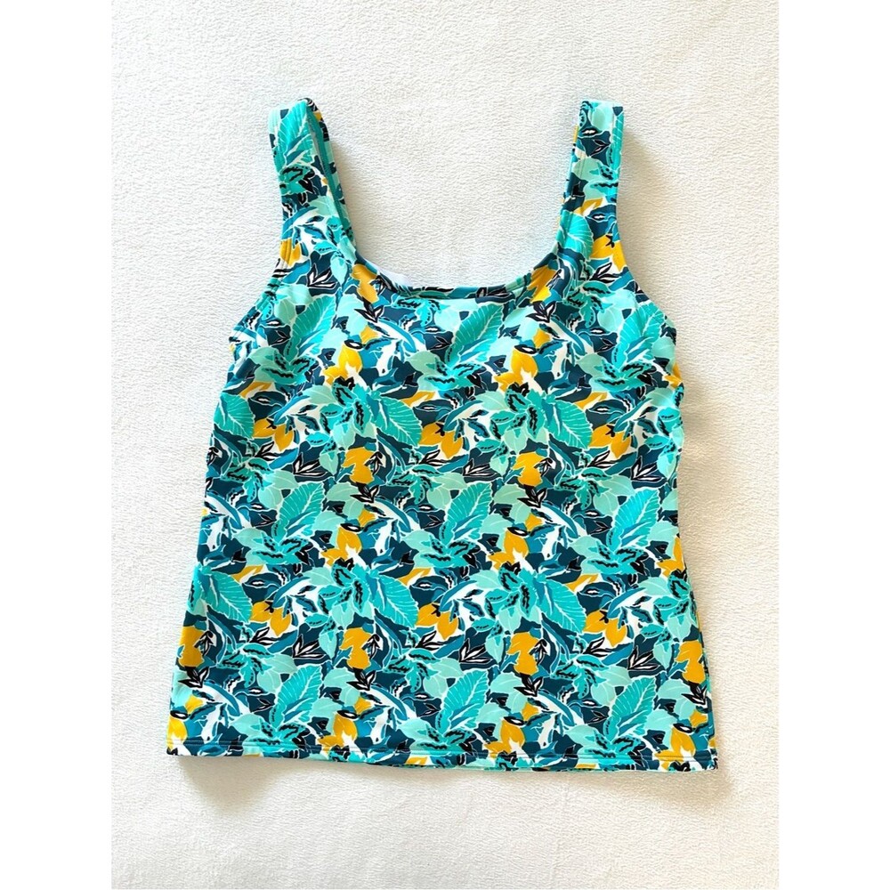 L.L.Bean Tankini Swim Top 6 Teal Tropical Floral Modest Swimwear Resort Wear
